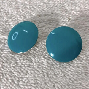 Vintage Teal Painted Round Metal Pierced Earrings
